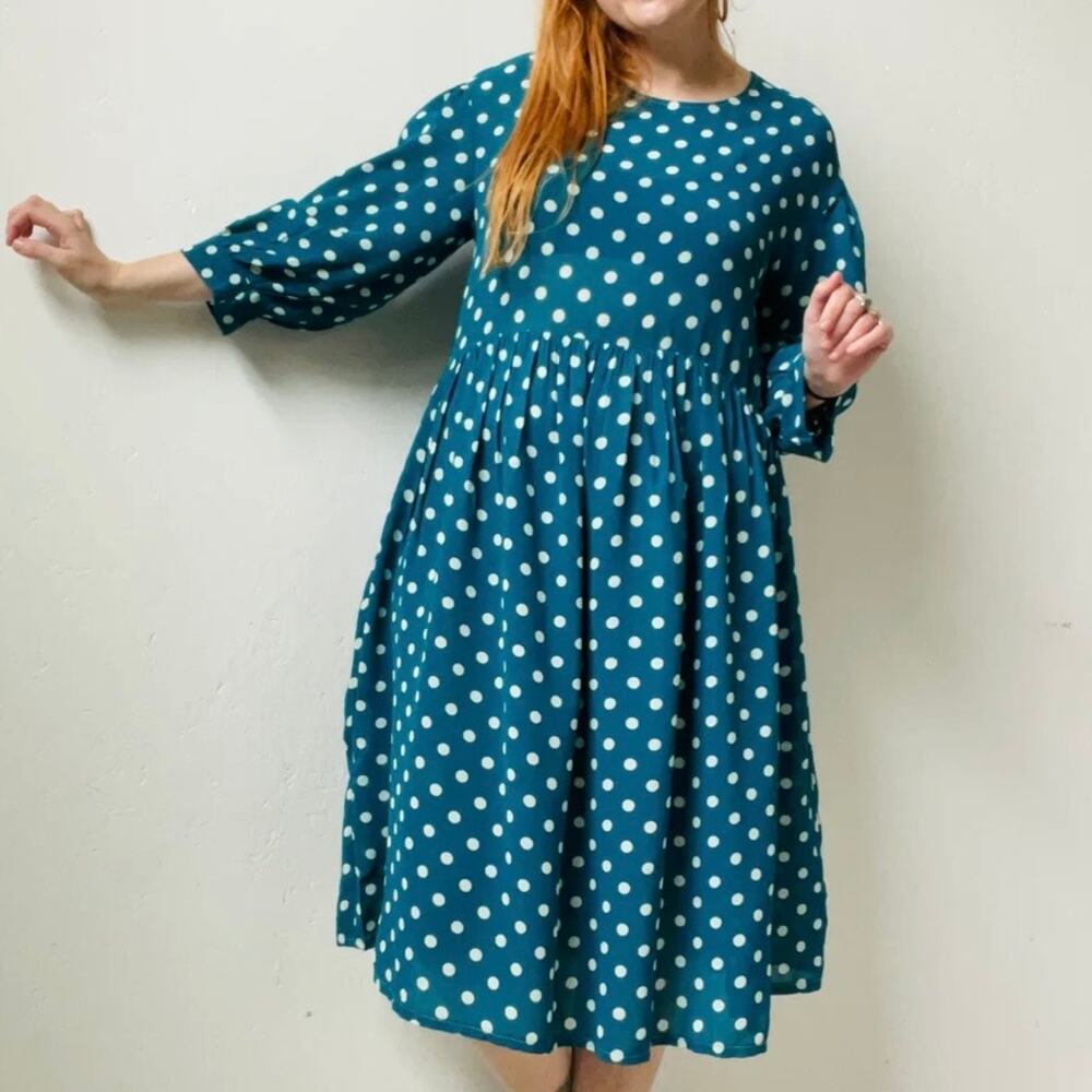 ALTAR HOUSELINE PDX | Monique Dress Ultra Teal Turquoise Polka Dot |‎ Medium